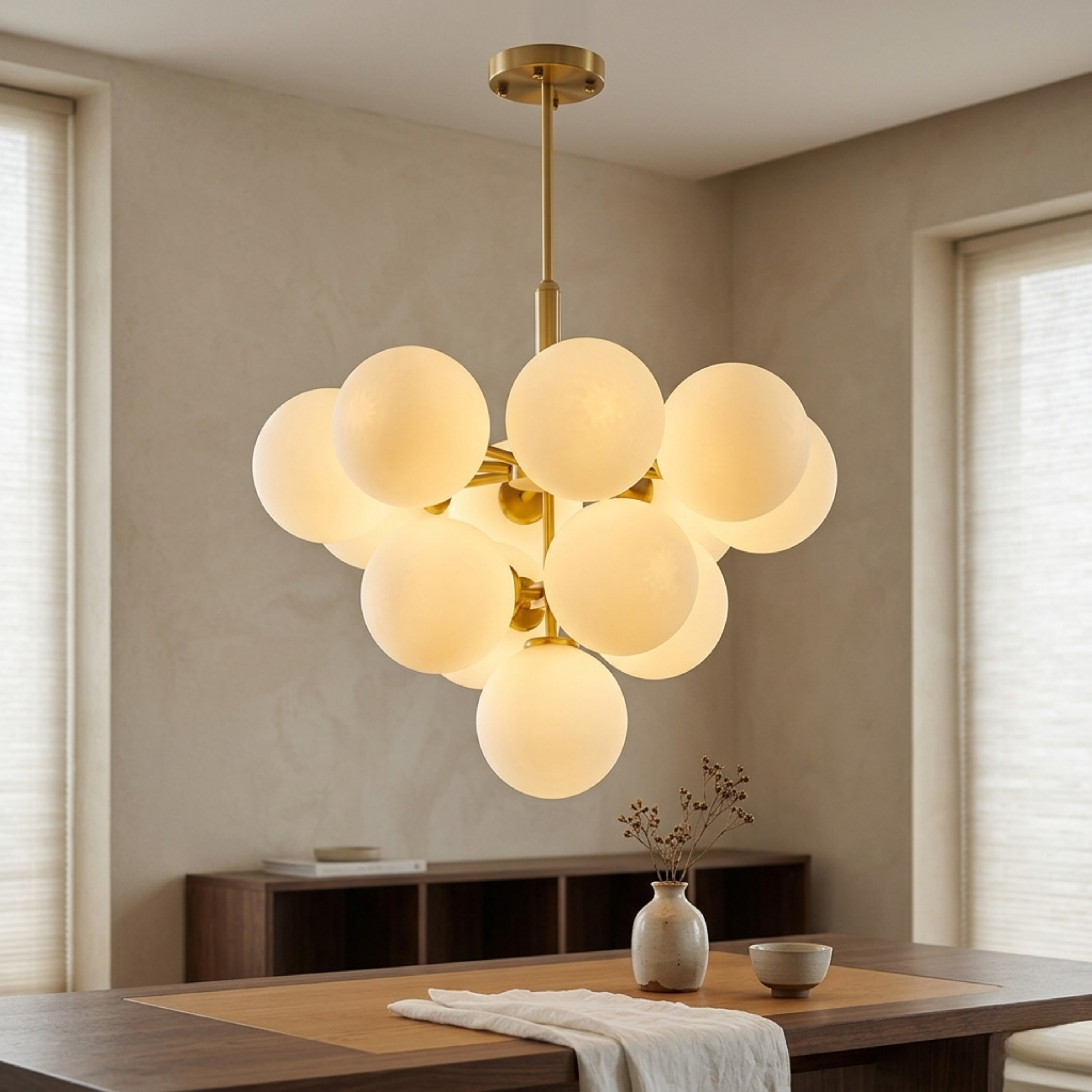 Lampadario a sospensione a grappolo scandinavo oro con globi in vetro