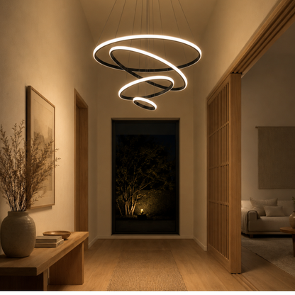 Lampadario a sospensione LED ad anelli color oro