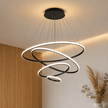 Lampadario a sospensione LED ad anelli color oro