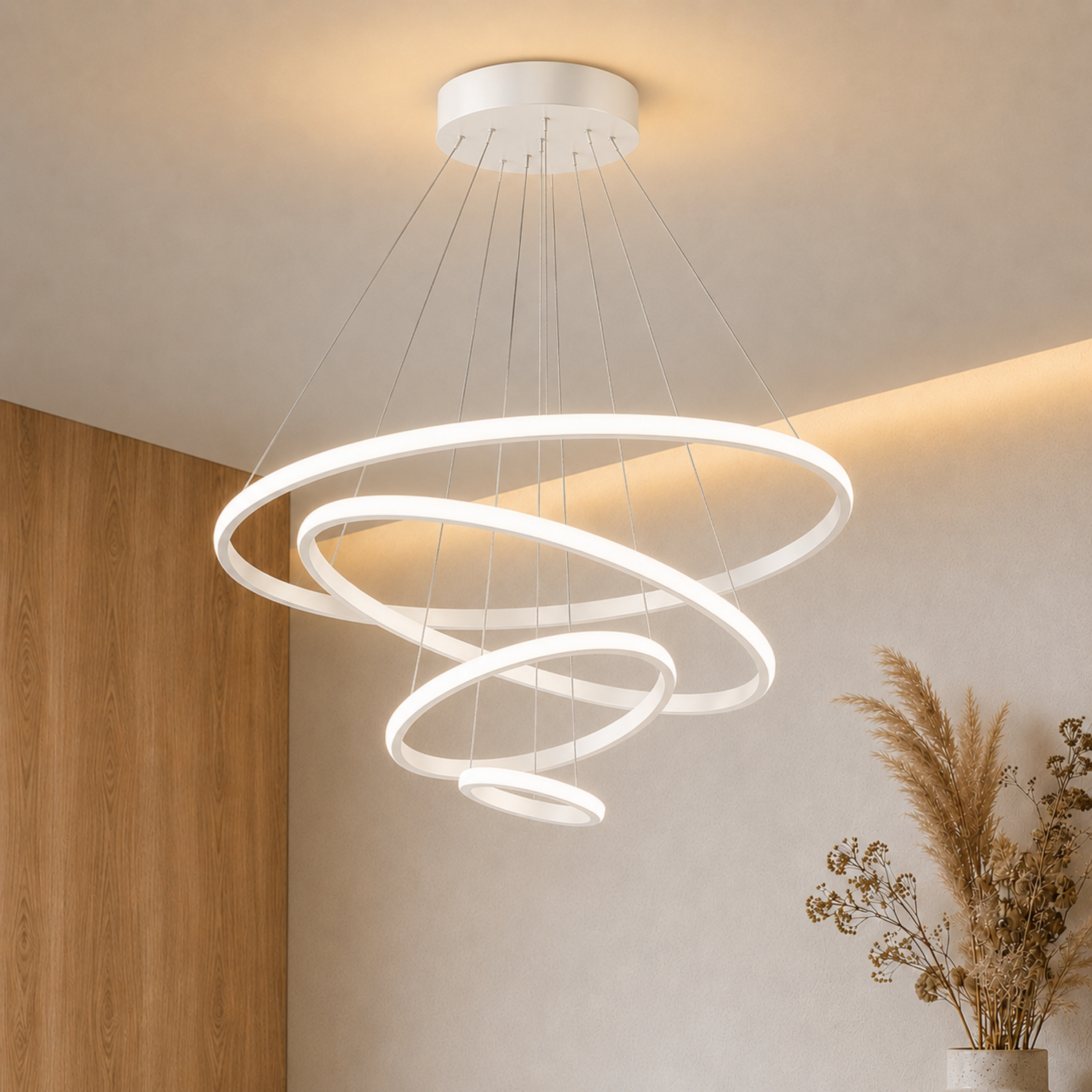 Lampadario a sospensione LED ad anelli color oro