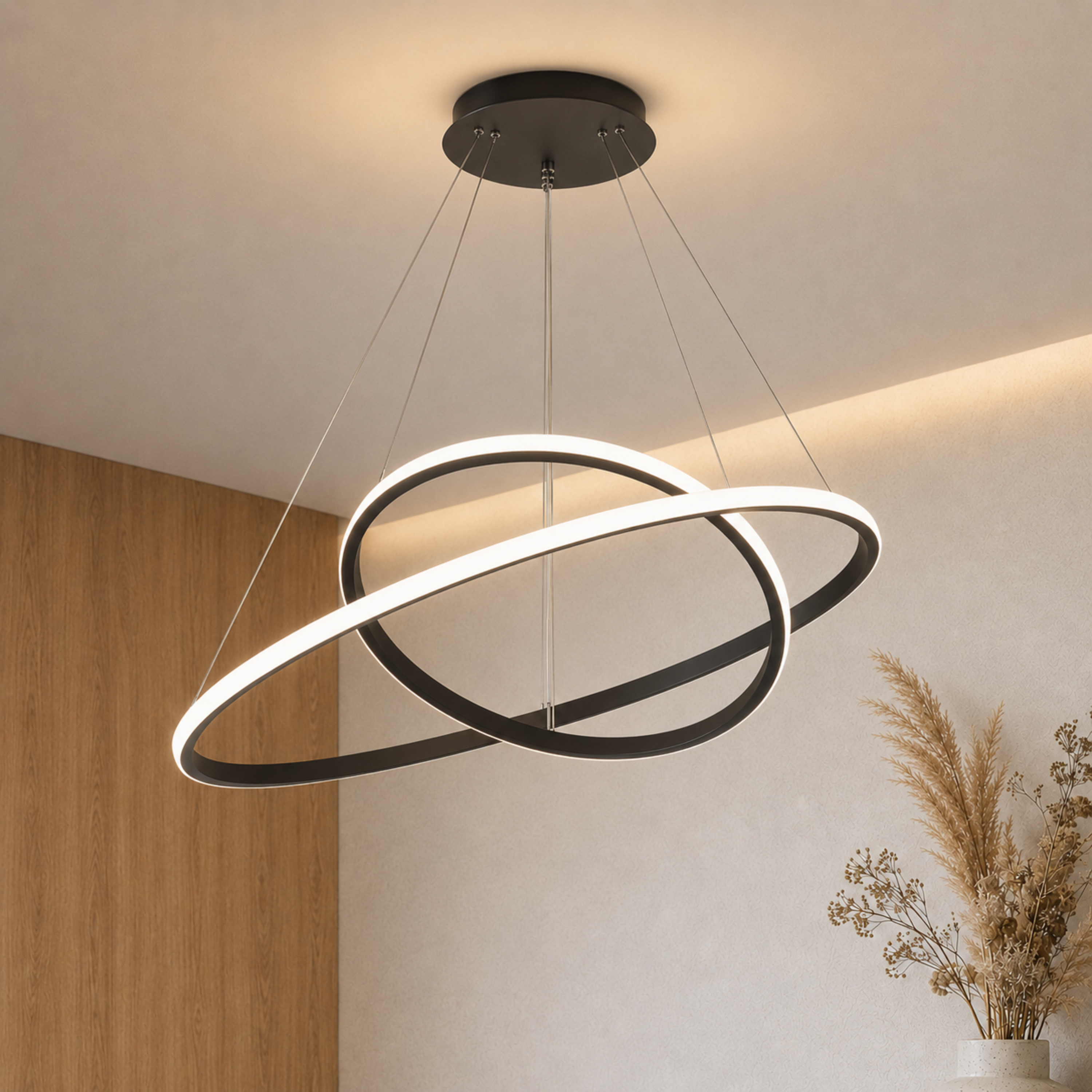 Lampadario a sospensione LED ad anelli color oro