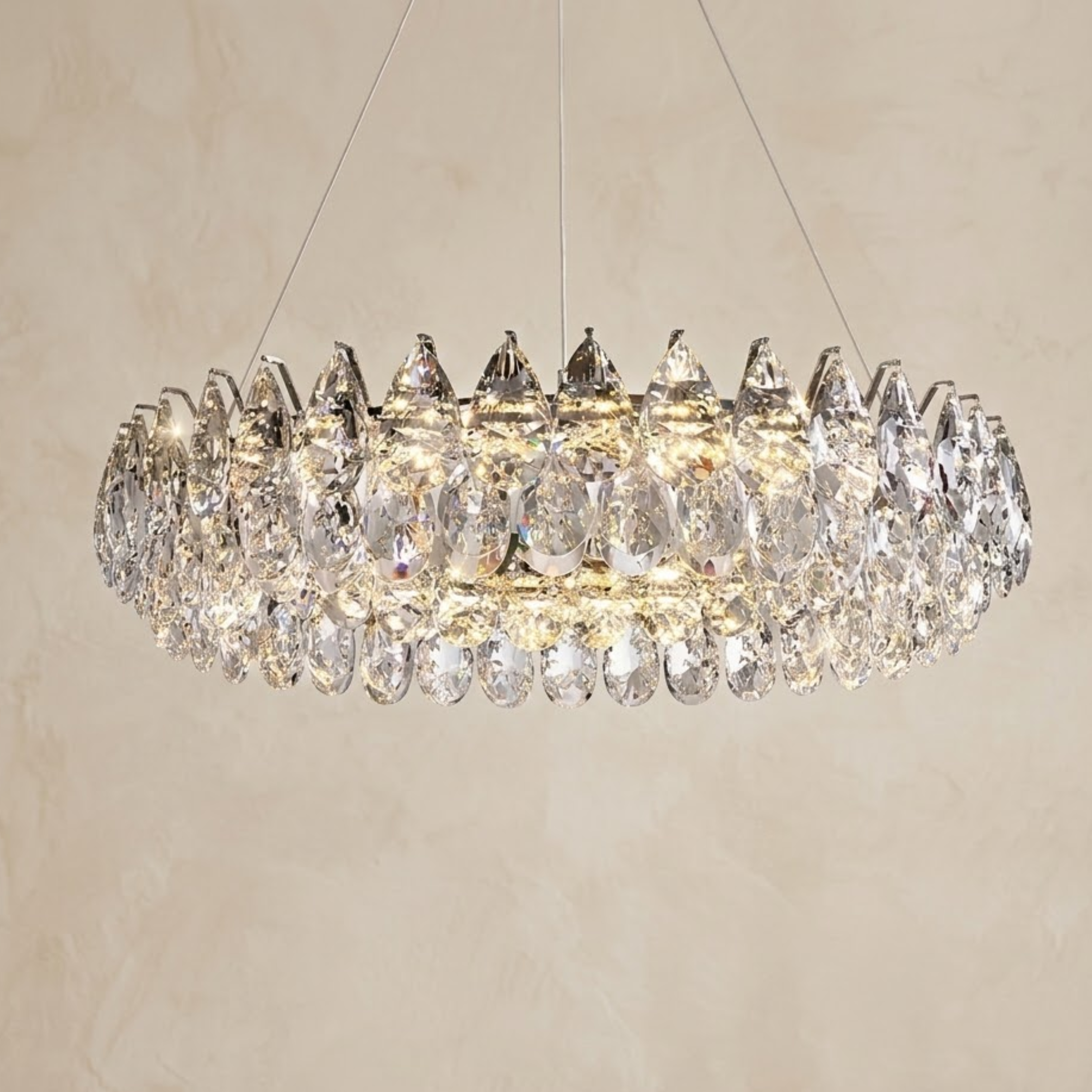 Lampadario a sospensione moderno ad anello in cristallo