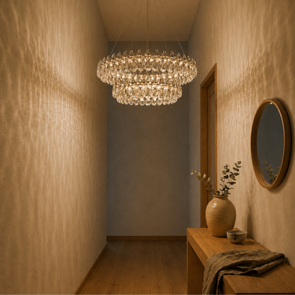 Lampadario a sospensione moderno ad anello in cristallo