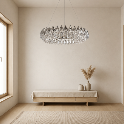 Lampadario a sospensione moderno ad anello in cristallo