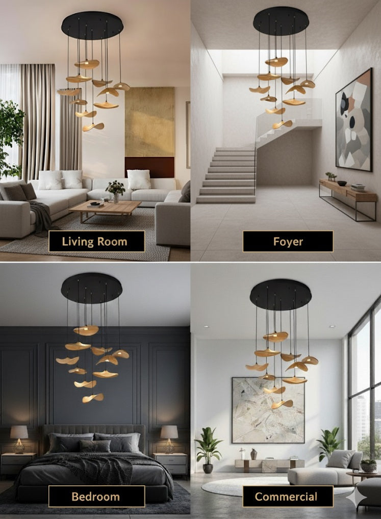 Lampadario a sospensione multiluce Bidi in legno, design scultoreo