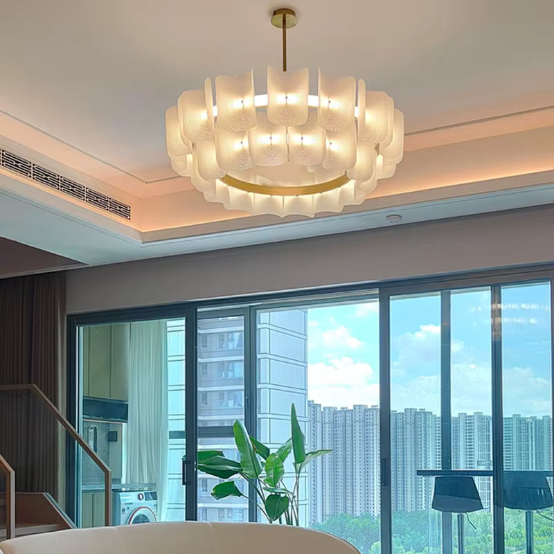 Lampadario Arten moderno in acrilico bianco a due livelli con LED