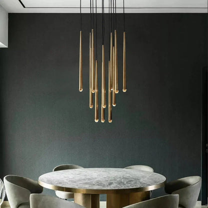Lampadario contemporaneo a bacchette LED per soggiorno con soffitti alti e ingresso