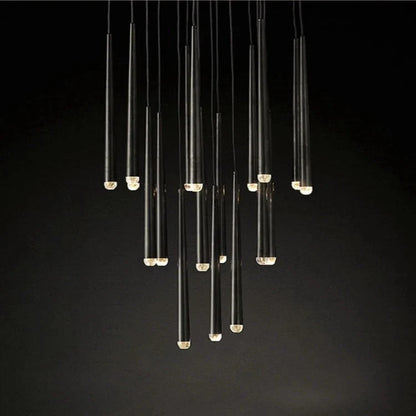 Lampadario contemporaneo a bacchette LED per soggiorno con soffitti alti e ingresso