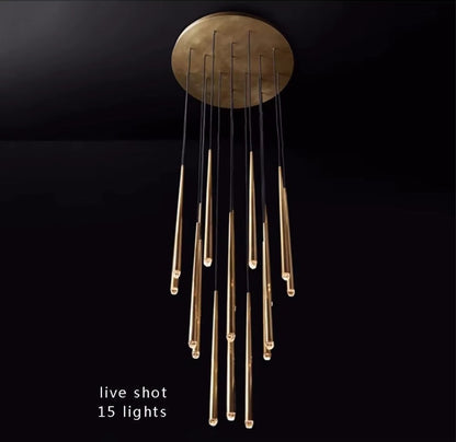 Lampadario contemporaneo a bacchette LED per soggiorno con soffitti alti e ingresso