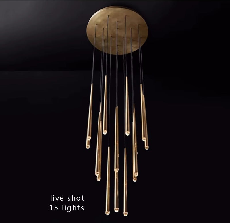 Lampadario contemporaneo a bacchette LED per soggiorno con soffitti alti e ingresso