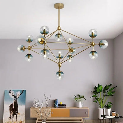 Lampadario contemporaneo nero con globi in vetro 15/21 luci