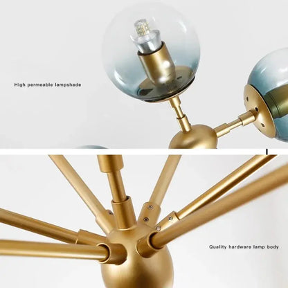 Lampadario contemporaneo nero con globi in vetro 15/21 luci