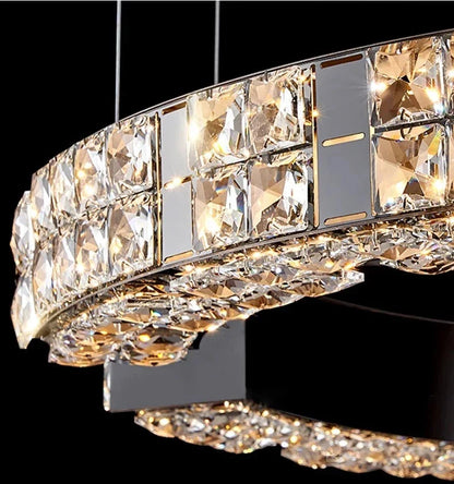 Lampadario di lusso ad anelli in cristallo Cosmo nero specchiato