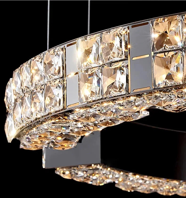 Lampadario di lusso ad anelli in cristallo Cosmo nero specchiato