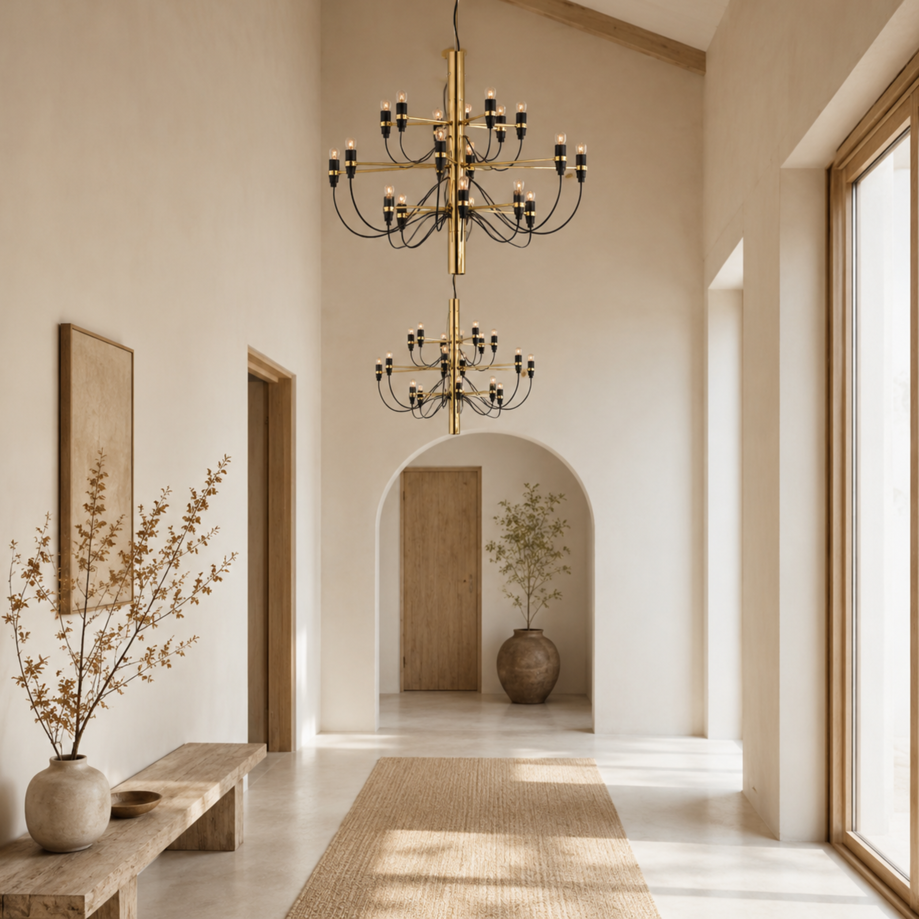 Lampadario LED a candelabro a due livelli mid century