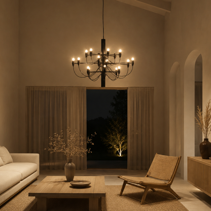 Lampadario LED a candelabro a due livelli mid century
