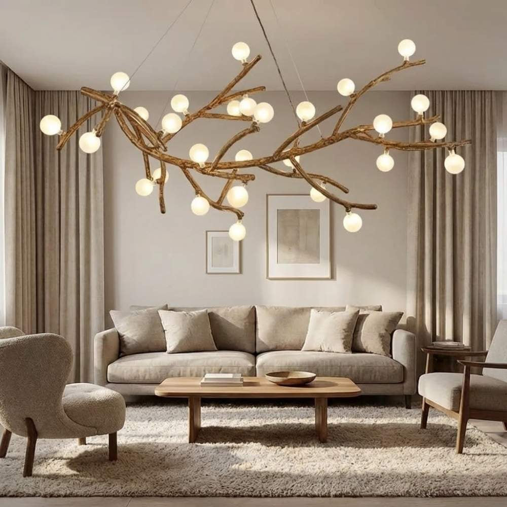 Lampadario Madelyn rustico a rami con globi in vetro satinato o trasparente