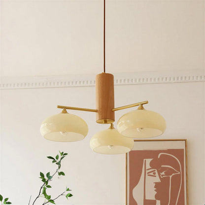 Lampadario mid century in ottone e vetro opalino per sala da pranzo