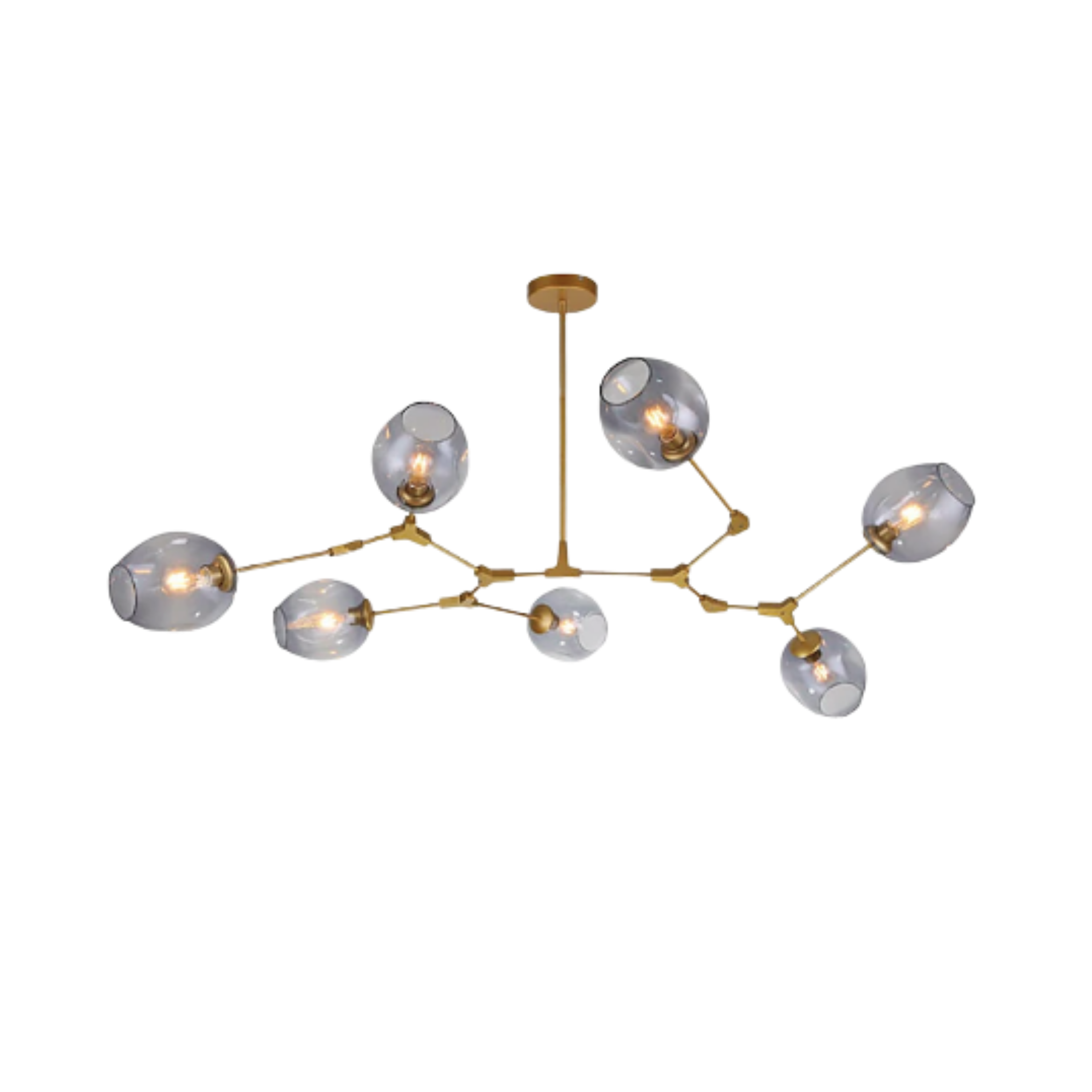 Lampadario mid century oro a rami con globi in vetro trasparente da soffitto
