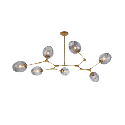 Lampadario mid century oro a rami con globi in vetro trasparente da soffitto