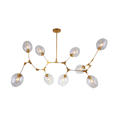 Lampadario mid century oro a rami con globi in vetro trasparente da soffitto