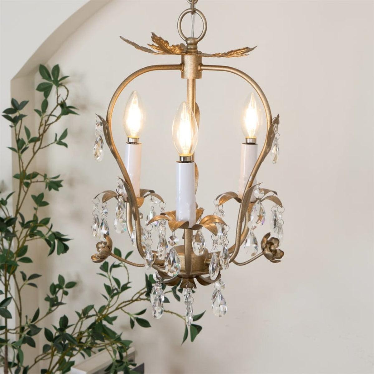 Lampadario mini vintage in cristallo con candele