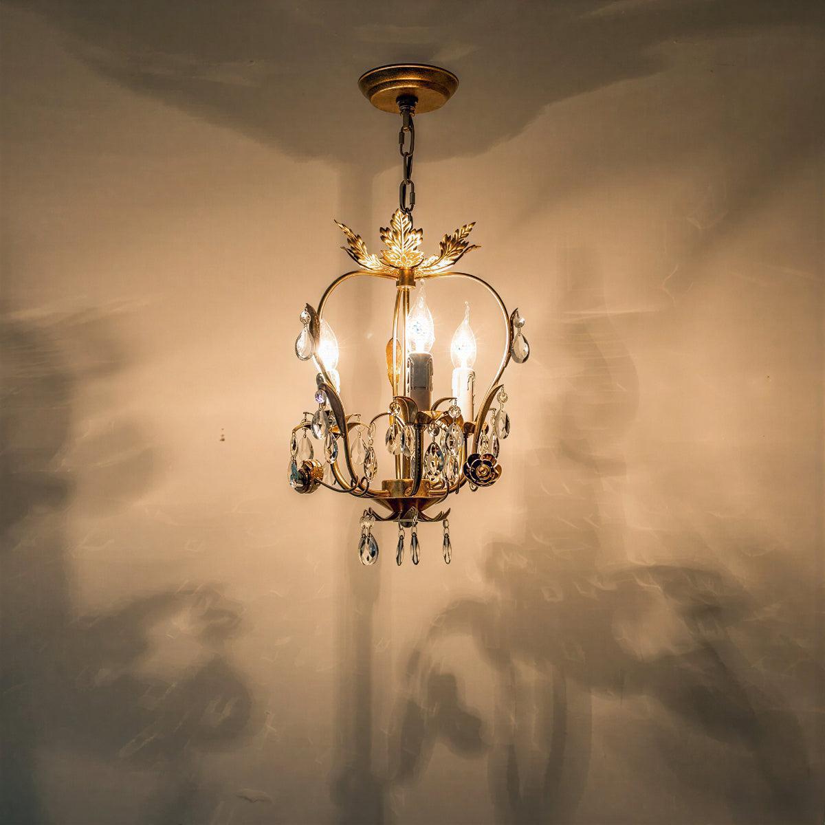 Lampadario mini vintage in cristallo con candele