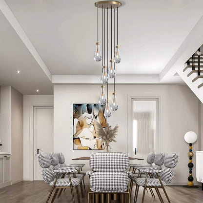 Lampadario moderno a gocce di pioggia in vetro per ingresso e scala