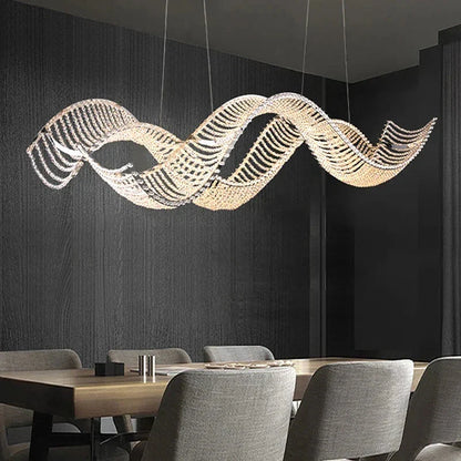 Lampadario moderno a onda in cristallo per tavolo da pranzo