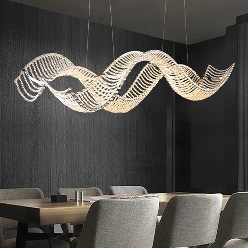Lampadario moderno a onda in cristallo per tavolo da pranzo