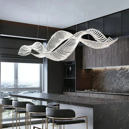 Lampadario moderno a onda in cristallo per tavolo da pranzo