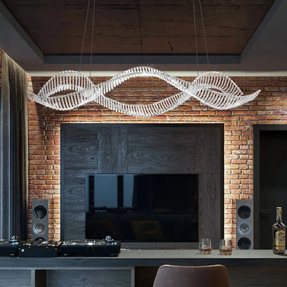 Lampadario moderno a onda in cristallo per tavolo da pranzo
