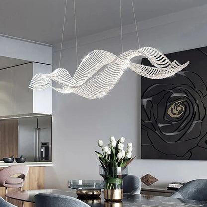 Lampadario moderno a onda in cristallo per tavolo da pranzo