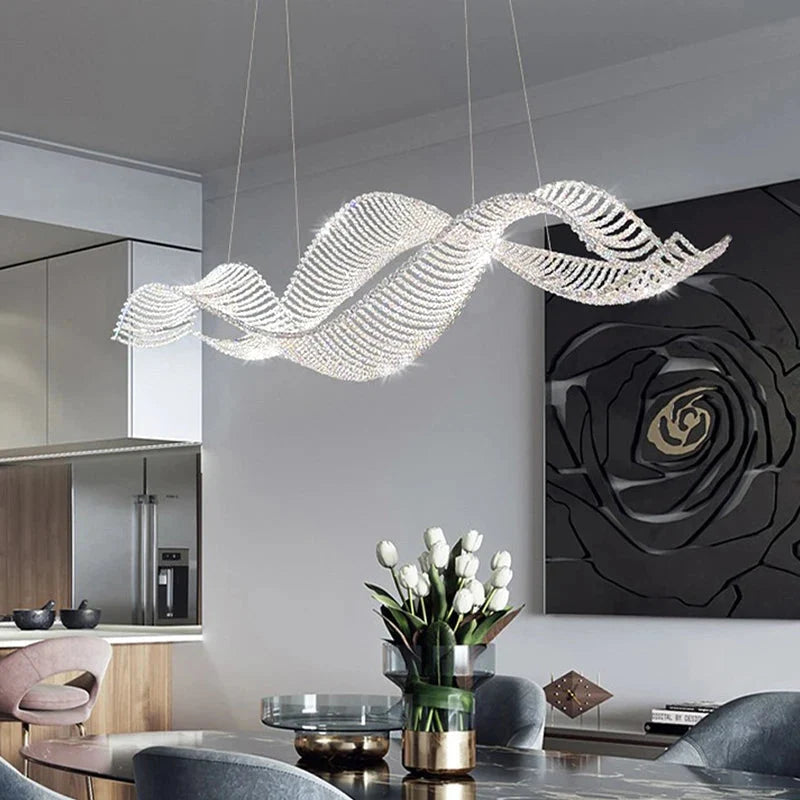 Lampadario moderno a onda in cristallo per tavolo da pranzo