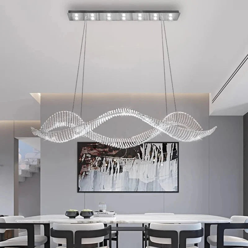 Lampadario moderno a onda in cristallo per tavolo da pranzo
