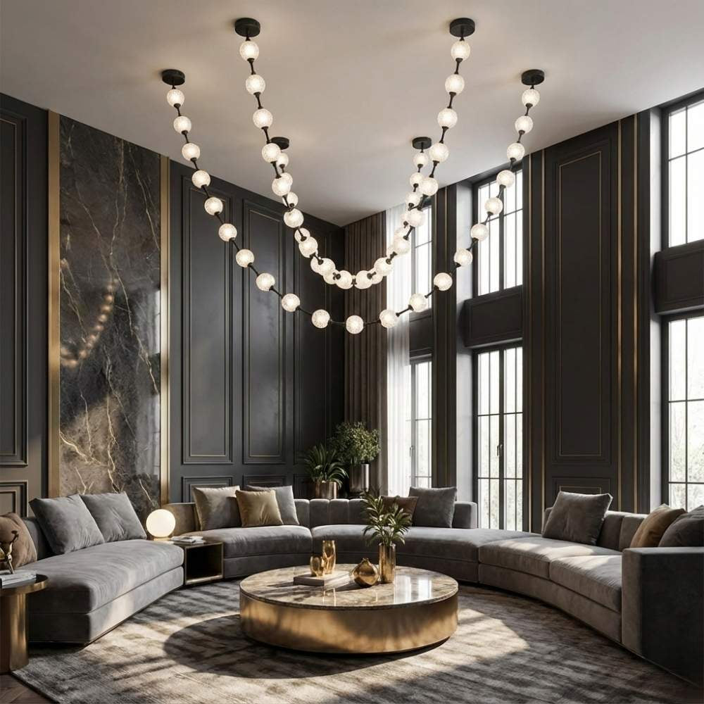 Lampadario moderno Esle a collana di perle in vetro trasparente