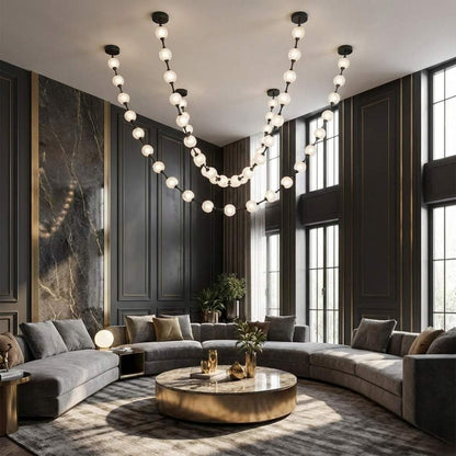 Lampadario moderno Esle a collana di perle in vetro trasparente