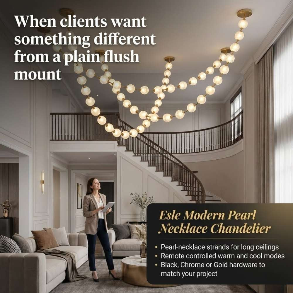 Lampadario moderno Esle a collana di perle in vetro trasparente