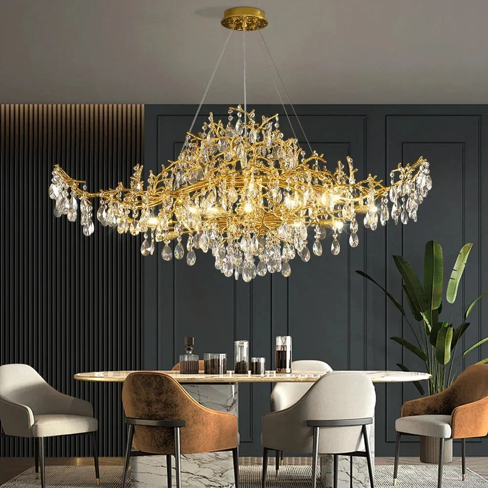 Lampadario moderno grande a rami in cristallo oro Bessa