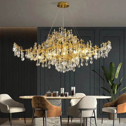Lampadario moderno grande a rami in cristallo oro Bessa