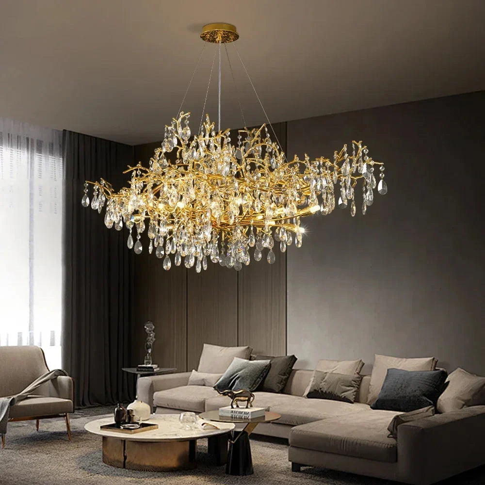Lampadario moderno grande a rami in cristallo oro Bessa
