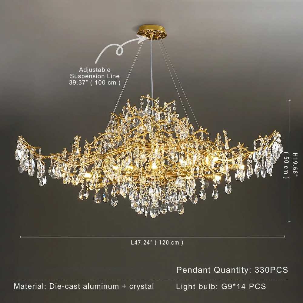Lampadario moderno grande a rami in cristallo oro Bessa