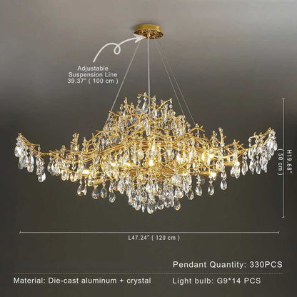 Lampadario moderno grande a rami in cristallo oro Bessa