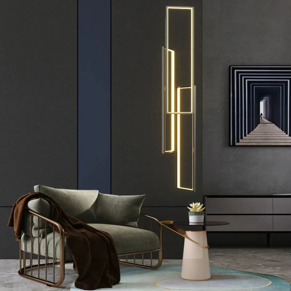Lampadario moderno grande rettangolare verticale per scala