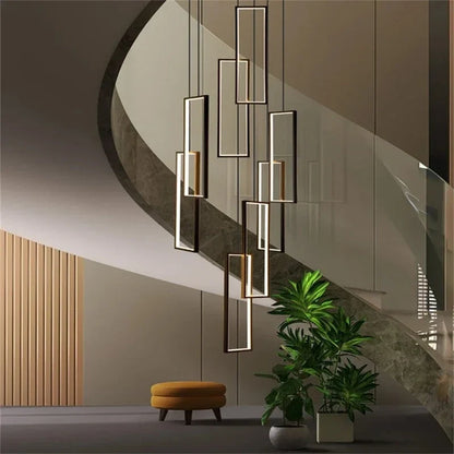 Lampadario moderno grande rettangolare verticale per scala