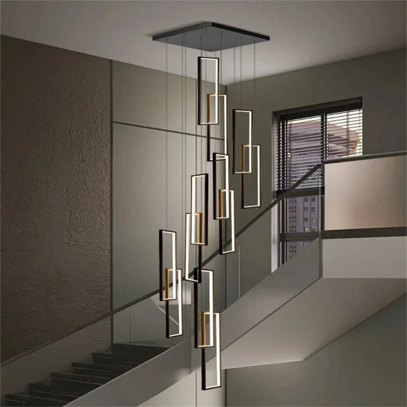 Lampadario moderno grande rettangolare verticale per scala