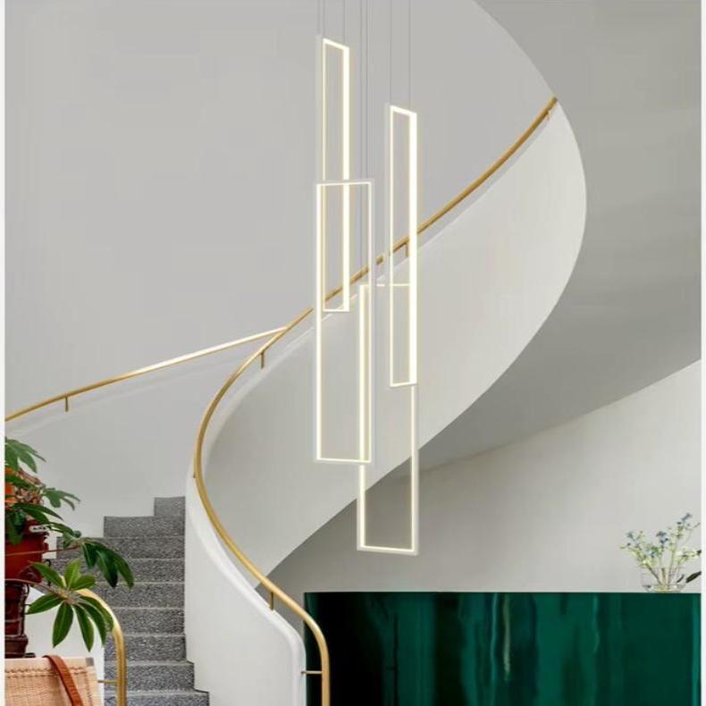 Lampadario moderno grande rettangolare verticale per scala