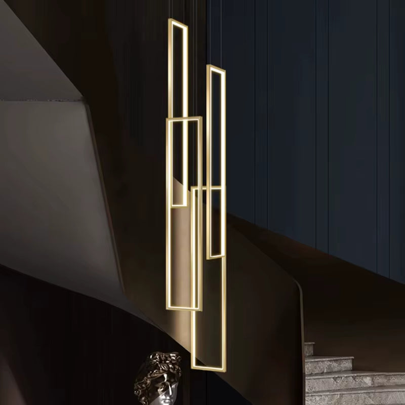 Lampadario moderno grande rettangolare verticale per scala