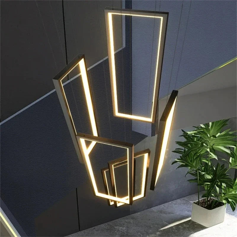 Lampadario moderno grande rettangolare verticale per scala