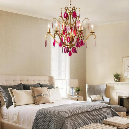 Lampadario moderno in cristallo con design in agata